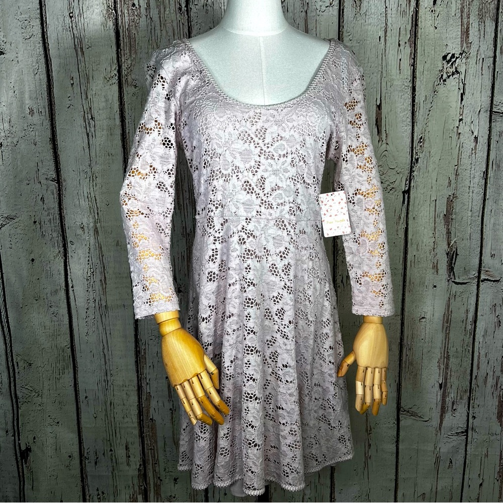 NEW NWT Free People Washed Bal Lace Eyelet Fit & Flare Mini Dress Size Large